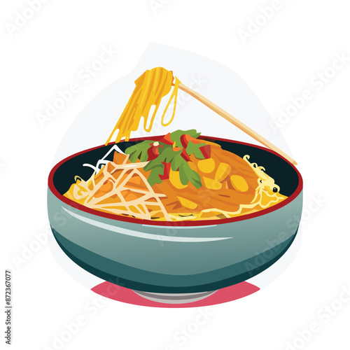 Vector Illustration of Pad Thai on a Colourful Scene