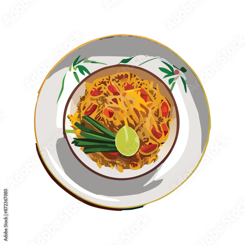 Vector Illustration of Pad Thai on a Colourful Scene