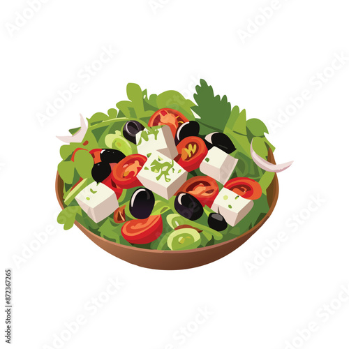 vector illustration of Greek Salad plate