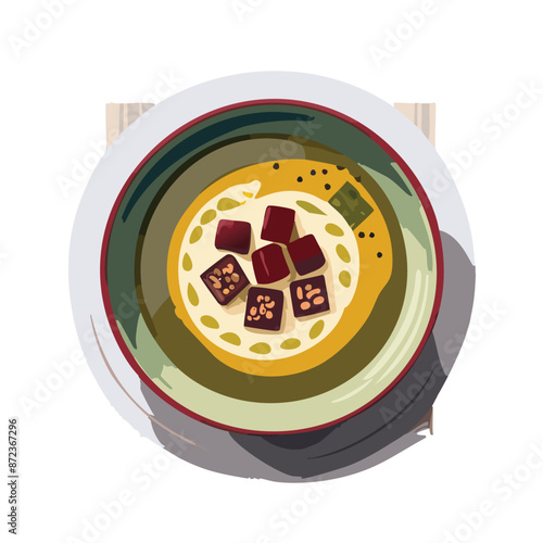 Vector illustration of Miso Soup with a Japanese Home Palette