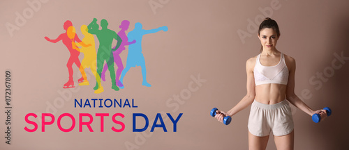 Sporty young woman with dum...