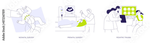 Pediatric surgery abstract concept vector illustrations.