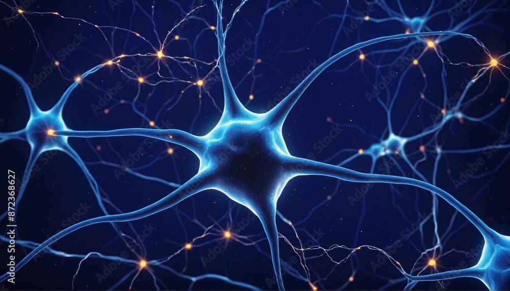 Neural connections in the human brain, neurons with glowing pulses along neural pathways. Neural connections in the human brain, neurons with glowing pulses along neural pathways.