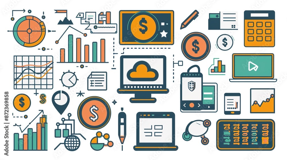 Modern Vector Financial Technology Icons Set on White Background for Banking and Fintech Concepts Modern Vector Financial Technology Icons Set on White Background for Banking and Fintech Concepts