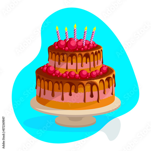 Birthday dessert. Celebration cake with icing and decor.