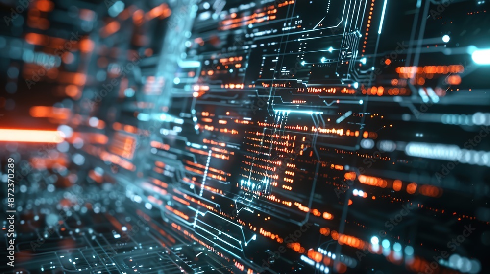 Futuristic 3D Interface with Coding Snippets and Web Development Elements in Background Futuristic 3D Interface with Coding Snippets and Web Development Elements in Background