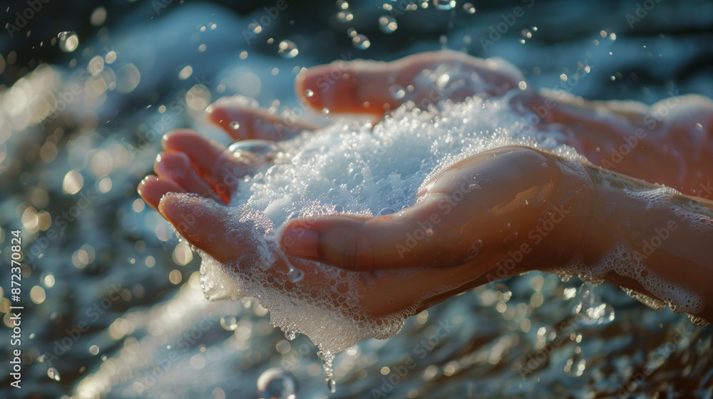 Hygienic Handwashing with Soap Foam Close-Up, Ideal for Cleanliness Concepts Hygienic Handwashing with Soap Foam Close-Up, Ideal for Cleanliness Concepts