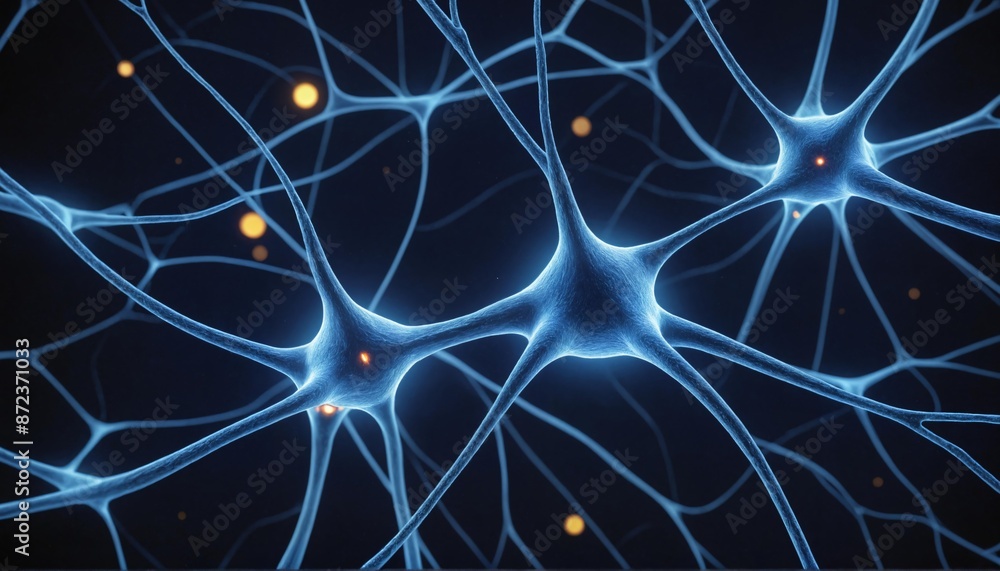 Neural connections in the human brain, neurons with glowing pulses along neural pathways. Neural connections in the human brain, neurons with glowing pulses along neural pathways.