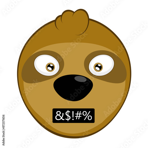 vector illustration face bear sloth character animal cartoon,, with angry expression and insult censure