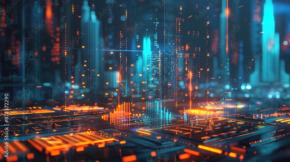 Digital Investment Innovation - Futuristic 3D Interface with Hovering Elements and Text Space Digital Investment Innovation - Futuristic 3D Interface with Hovering Elements and Text Space