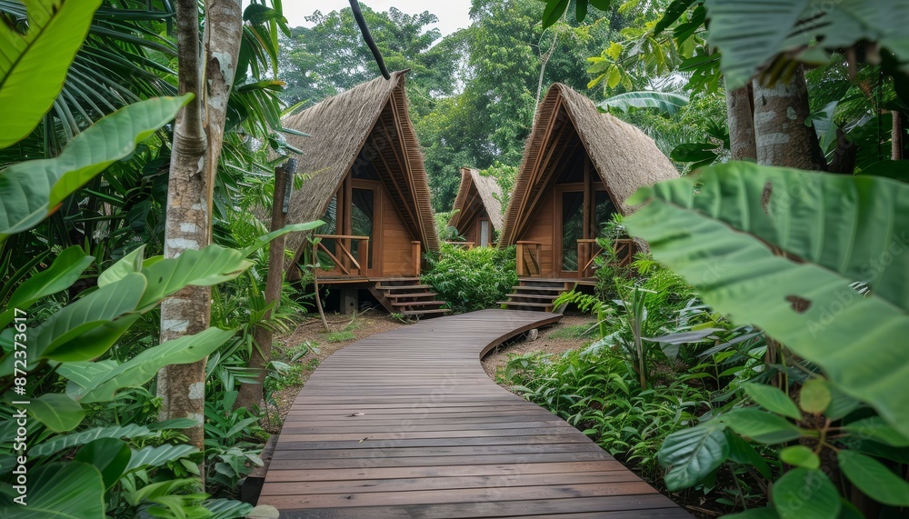Eco-Tourists Enjoying a Sunrise View in a Tropical Forest Eco-Tourists Enjoying a Sunrise View in a Tropical Forest