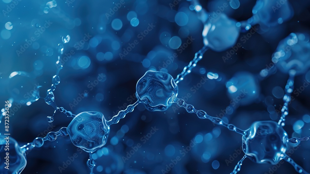 Illuminating Molecular Bonds: High-Detail Visualization on Dark Blue Background Illuminating Molecular Bonds: High-Detail Visualization on Dark Blue Background