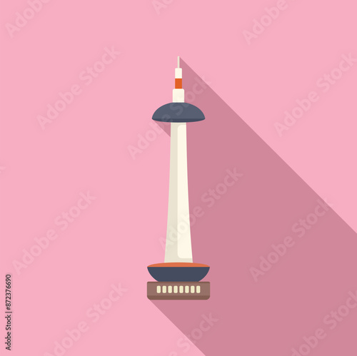 Seoul tower standing tall against a solid pink background, casting a long shadow