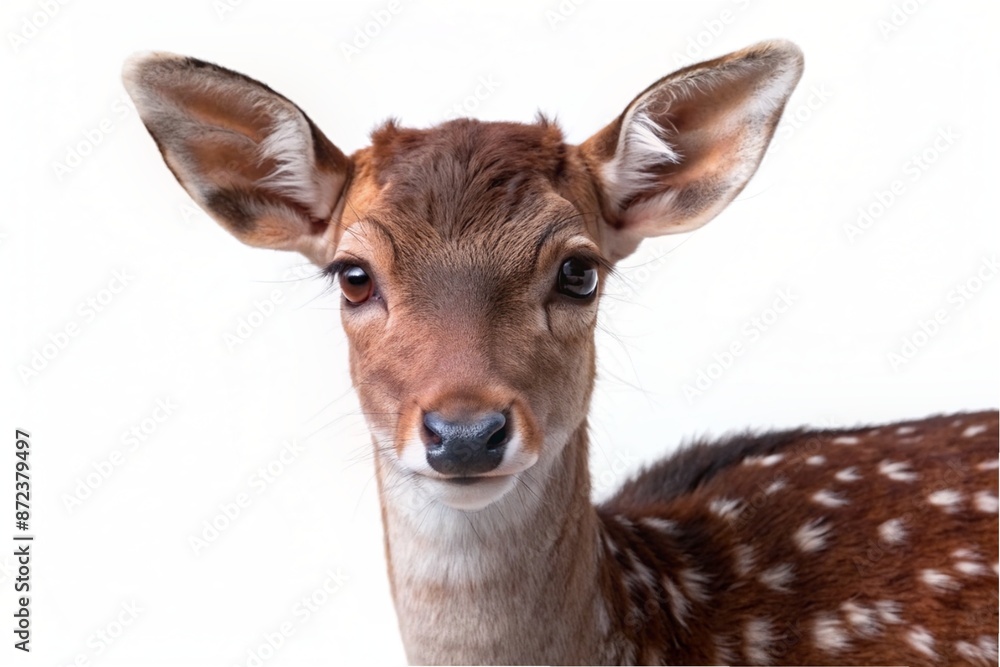 close up picture Spotted deer,Cute spotted fallow deer isolated on the white background.
close up picture Spotted deer,Cute spotted fallow deer isolated on the white background.