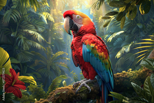 Wallpaper Mural "Majestic Macaw Perched in Tropical Jungle Canopy" Torontodigital.ca