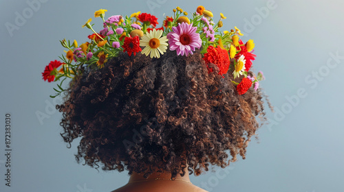 Flowers growing from an afro