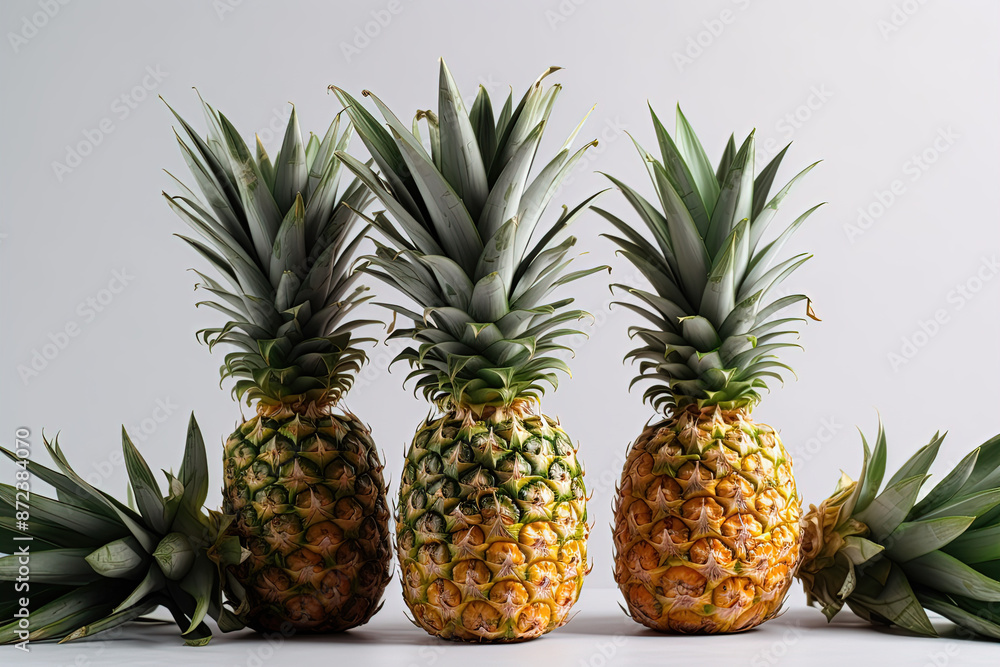 Obraz premium Tropical pineapples on a white background
