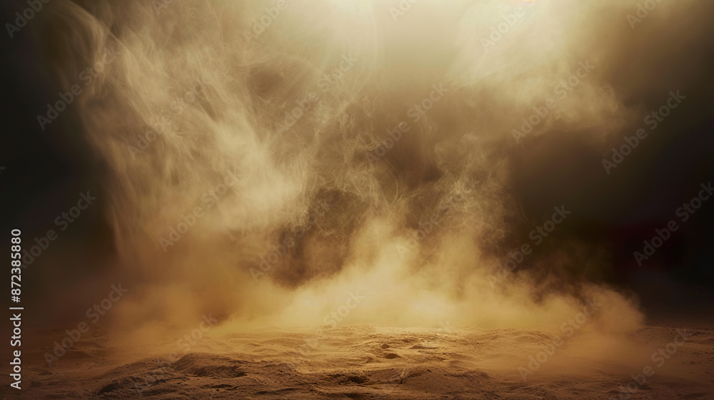 Desert landscape with swirling sand and dust clouds Desert landscape with swirling sand and dust clouds