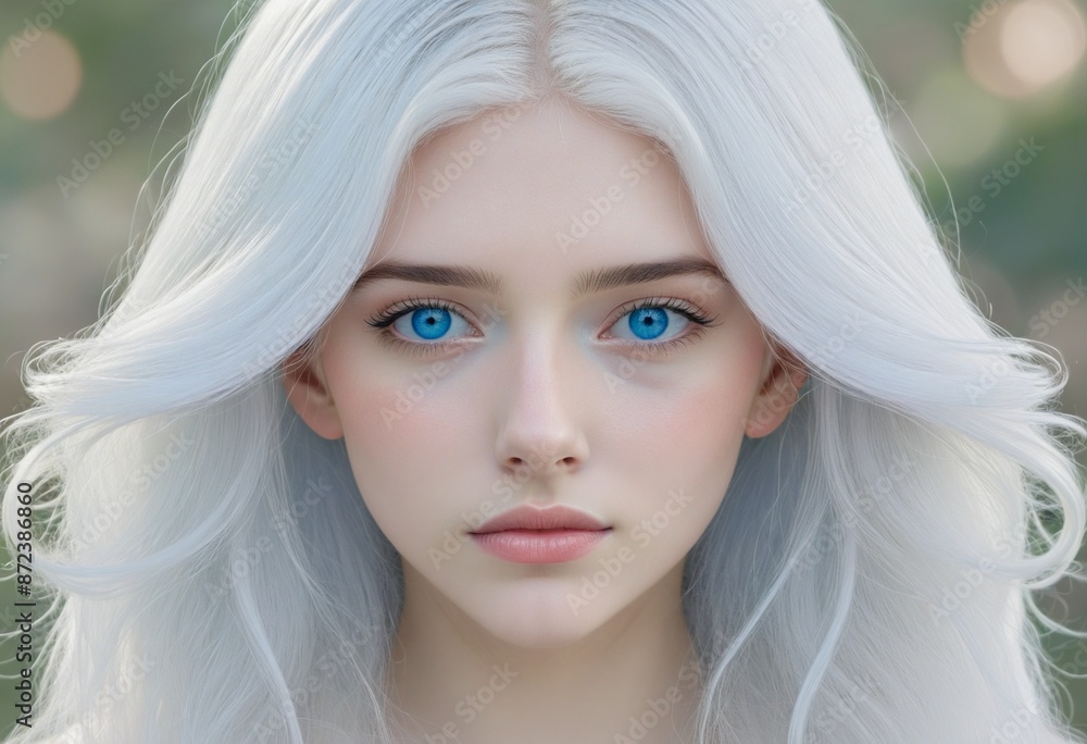 Pastel Portrait of a Serene Girl with White Hair and Blue Eyes Pastel Portrait of a Serene Girl with White Hair and Blue Eyes