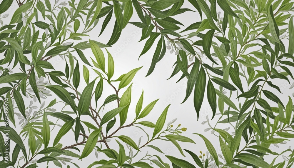 A spring-themed botanical illustration of elegant willow branches in a modern graphic style A spring-themed botanical illustration of elegant willow branches in a modern graphic style