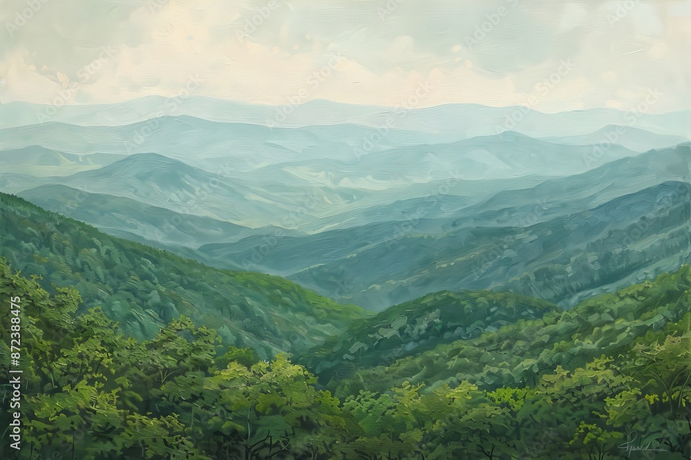 An overlook along the Blue Ridge Mountains provides endless views of ridges and valleys An overlook along the Blue Ridge Mountains provides endless views of ridges and valleys
