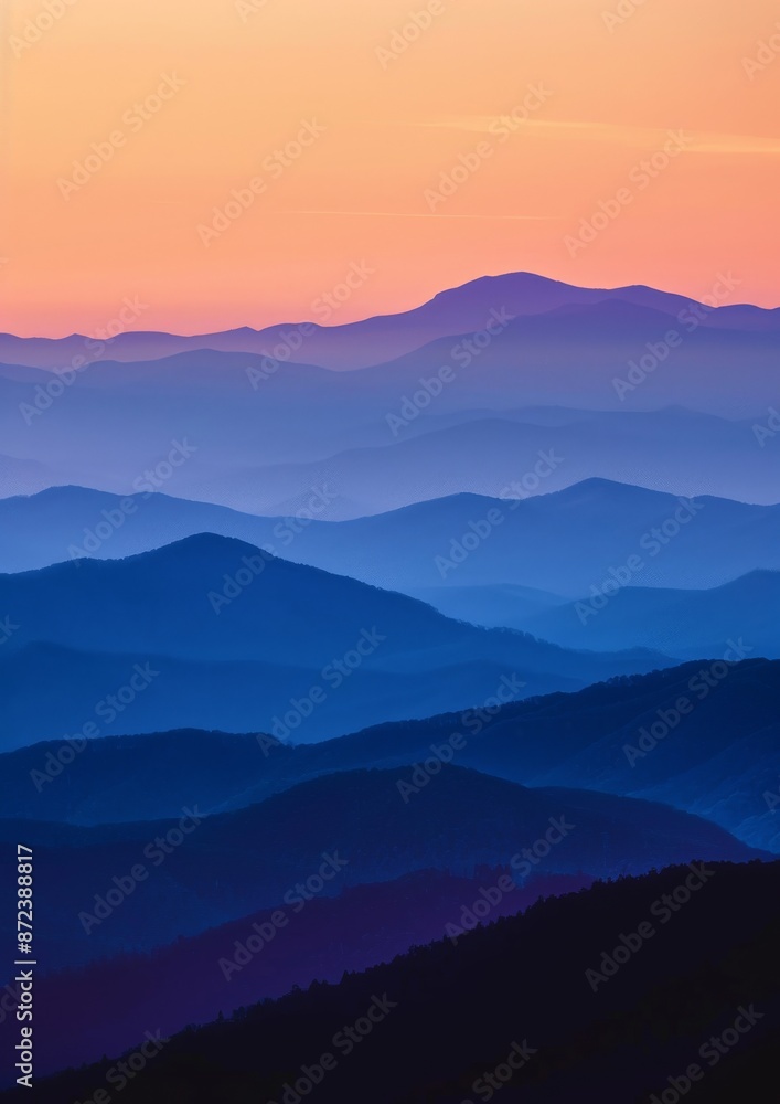 Blue Ridge Mountains along the Appalachian Range in morning light with many layers of peaks and ridges Blue Ridge Mountains along the Appalachian Range in morning light with many layers of peaks and ridges