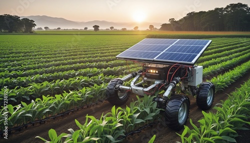 A solar-powered agriculture robot working in the field, wall paper