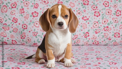cute young beagle with colorful background