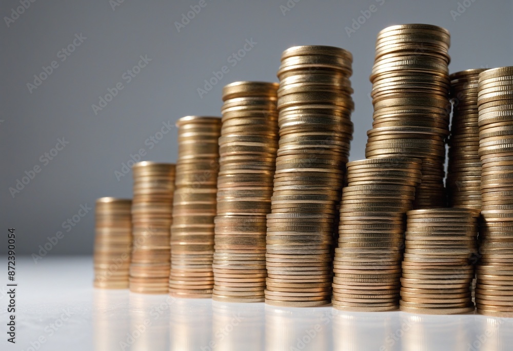 Stacks of coins on a blurred background Stacks of coins on a blurred background