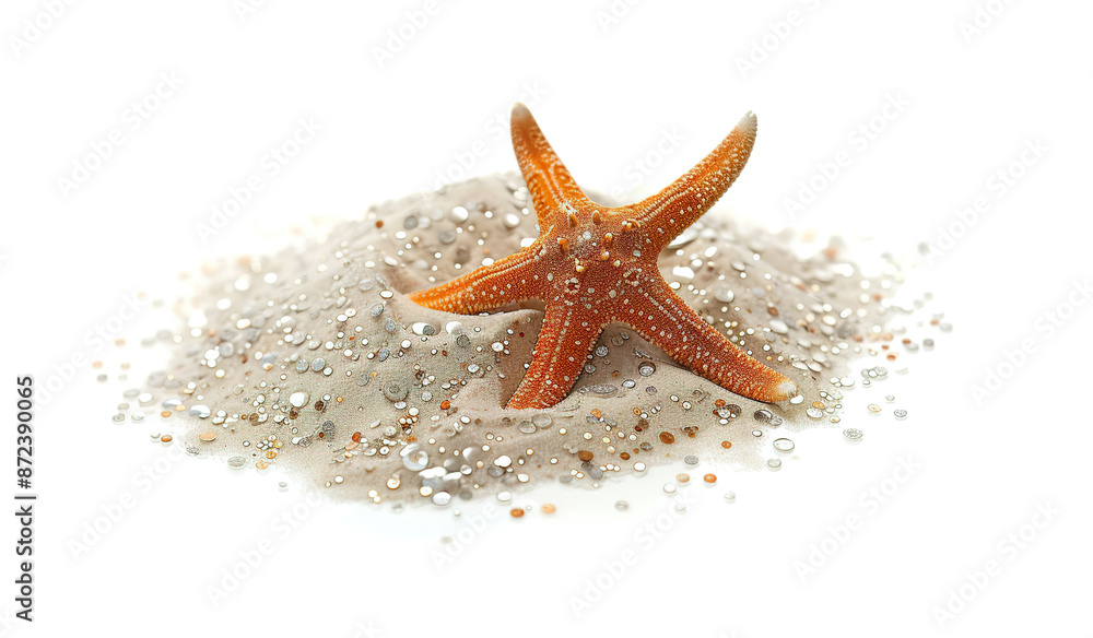 Starfish on sand against white background Starfish on sand against white background