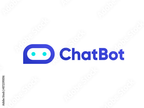 Chat Bot minimalistic logo design. Artificial Intelligence business identity concept. Virtual smart assistant Bot icon. Robot head with speech bubble creative minimalistic logo. Vector illustration