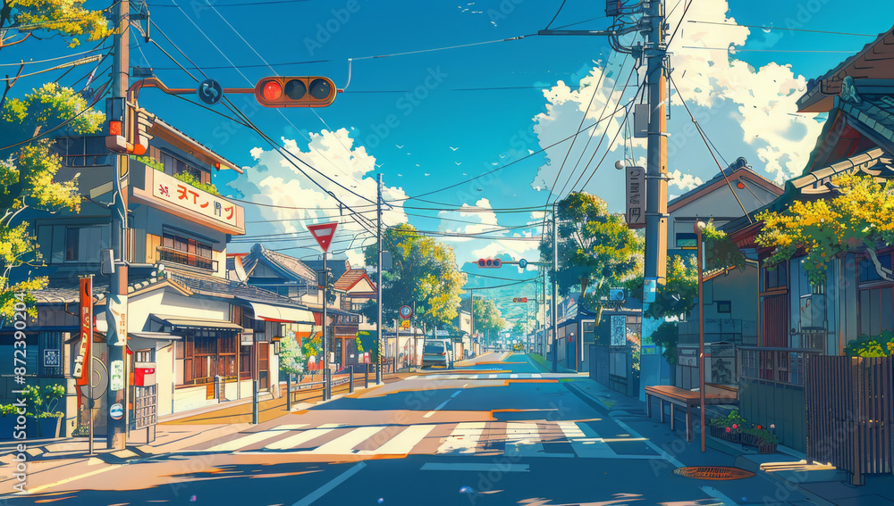 Fototapeta premium city streets landscape anime style