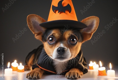 Halloween cardcute halloween design of adorable dog with halloween hat photo