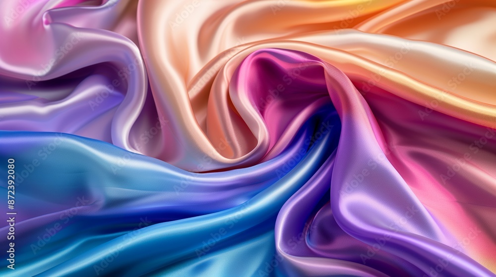 Elegant waves of satin fabric in vibrant gradient colors Elegant waves of satin fabric in vibrant gradient colors