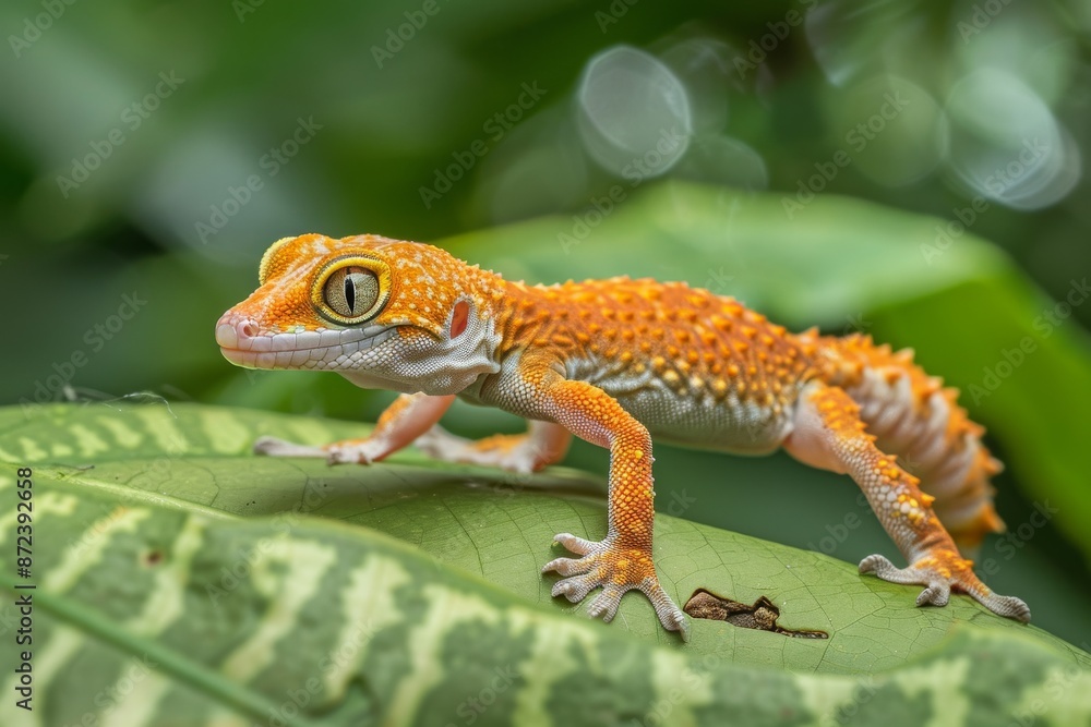 Naklejka premium Full body view of Common House Gecko in natural habitat, full body shot, full body View
