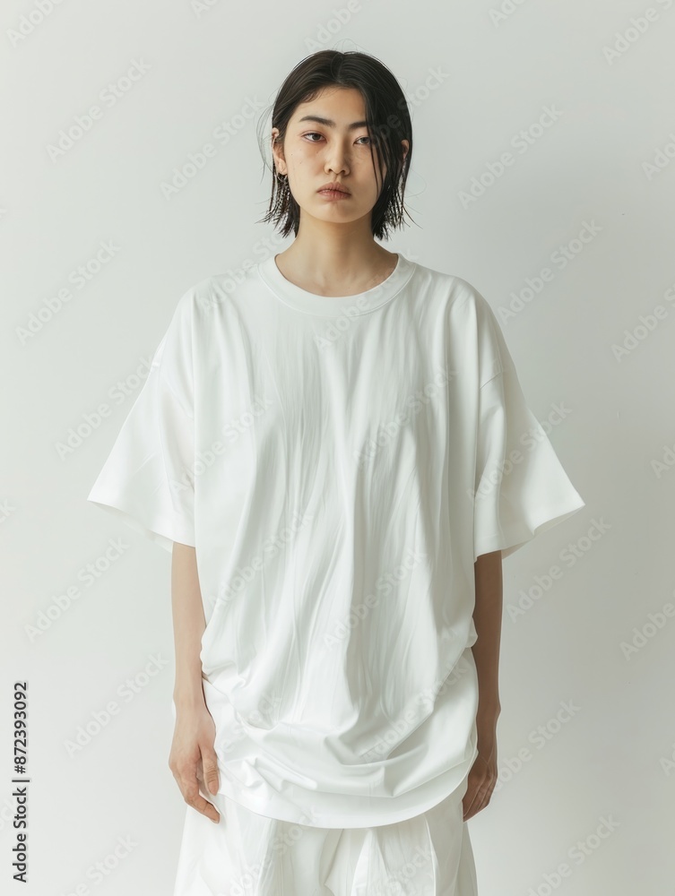 Mock up T-shirt. Portrait of a young asian woman in white t-shirt Mock up T-shirt. Portrait of a young asian woman in white t-shirt