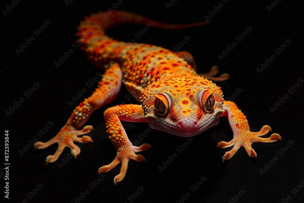 Naklejka premium Mystic portrait of Common House Gecko, full body view, isolated on black background