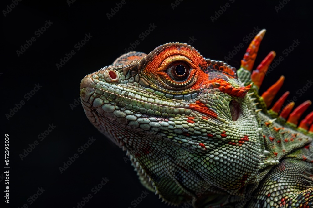 Obraz premium Mystic portrait of Tuatara, full body view, full body shot, isolated on black background