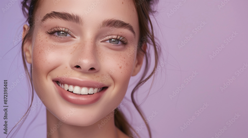 Smiling Young Woman with Freckles and Brown Hair Smiling Young Woman with Freckles and Brown Hair