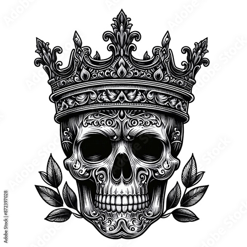 Obraz na płótnie Elegant Vintage Crest with Laurel Branches, Human skull isolated on transparent background w salonie