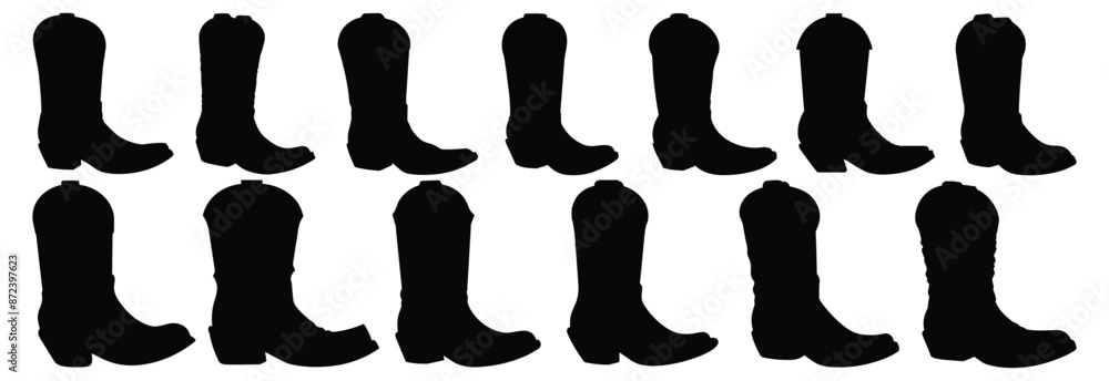 Cowboy Boot silhouettes set, pack of vector silhouette design, isolated background Cowboy Boot silhouettes set, pack of vector silhouette design, isolated background
