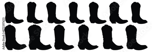 Cowboy Boot silhouettes set, pack of vector silhouette design, isolated background