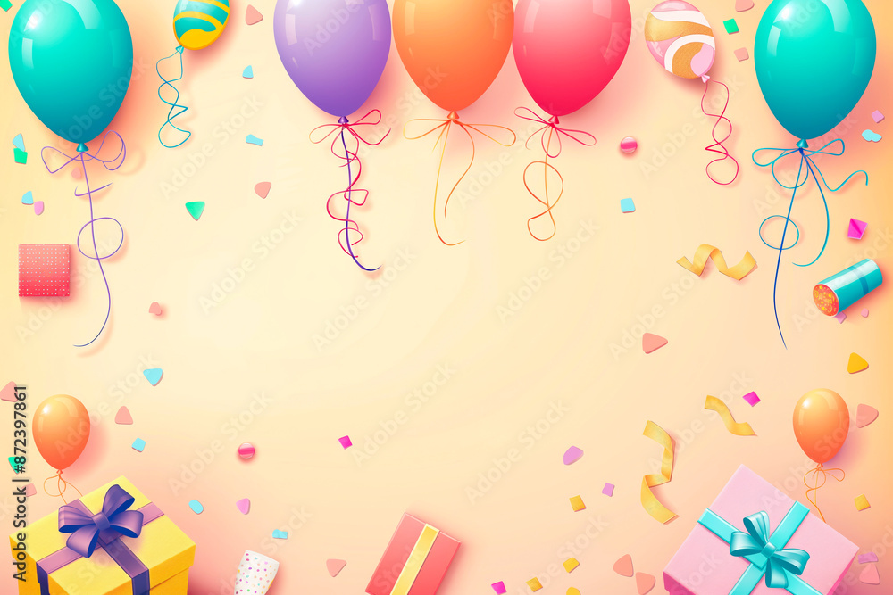 Colorful child birthday card with balloons and gifts, with space for text Colorful child birthday card with balloons and gifts, with space for text