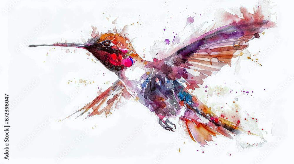A portrait of a cute adorable blue hummingbird in a watercolor illustration. A portrait of a cute adorable blue hummingbird in a watercolor illustration.