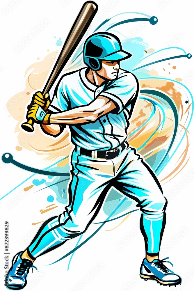 Obraz premium Dynamic Baseball Player in Action, Perfect for Sports Themed Decor, Posters, and Apparel