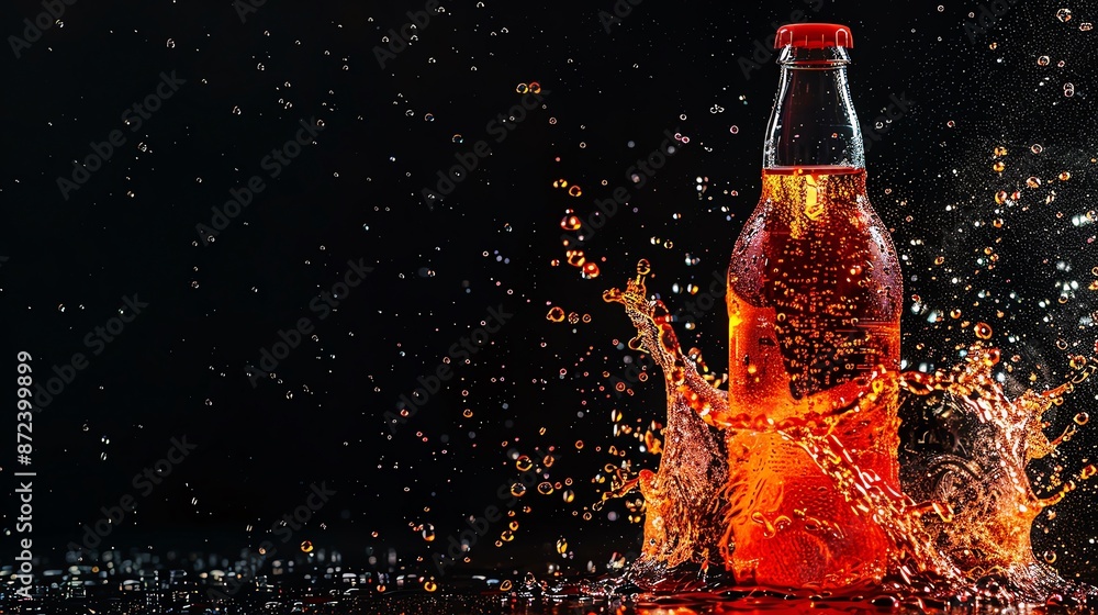 Product shot of a splashing sports drink, isolated black background Product shot of a splashing sports drink, isolated black background