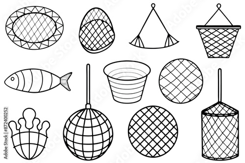 Net line art sketch minimalist fishing tool design