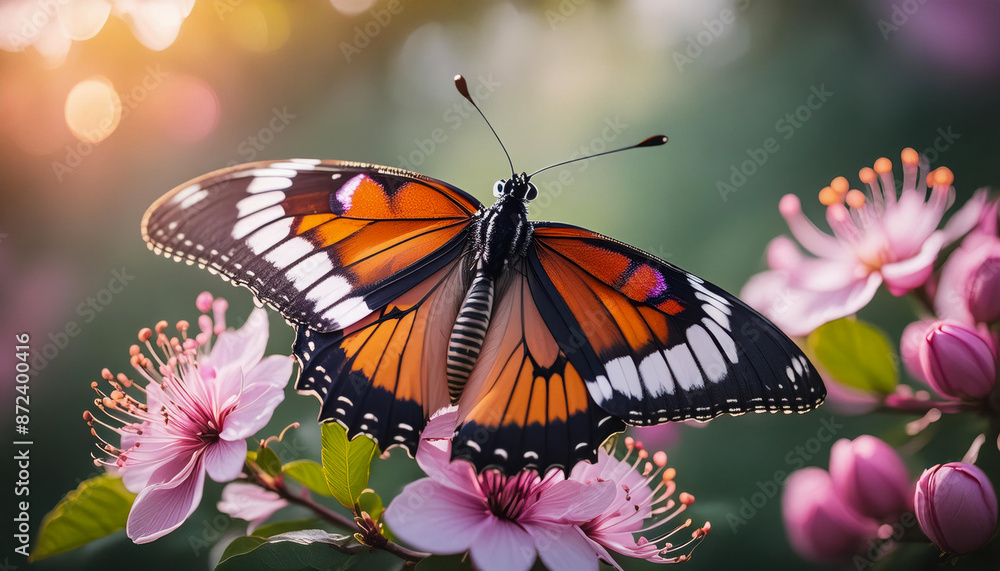 Obraz premium Vibrant Painted Lady a British Butterfly eating nectar off a flower.