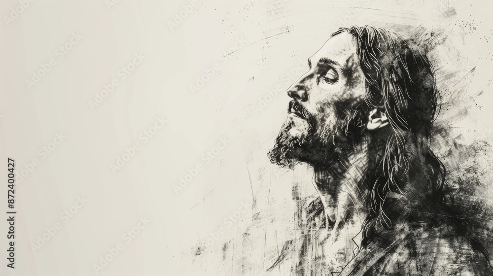 Sketch of Jesus Christ on white background with copy space Sketch of Jesus Christ on white background with copy space