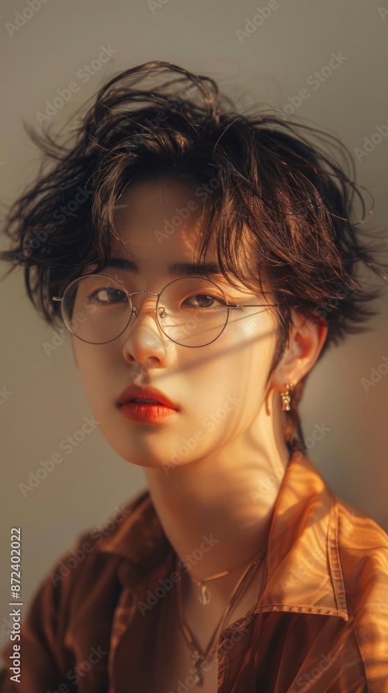 South Korean teenager with glasses, looking studious South Korean teenager with glasses, looking studious